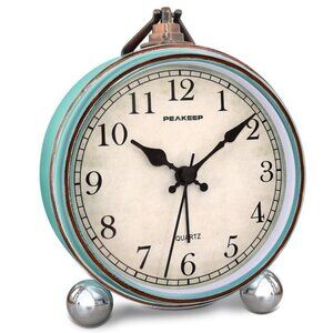 Small Retro Analog Alarm Clock Silent Battery Operated Vintage Bedside Desk Cloc